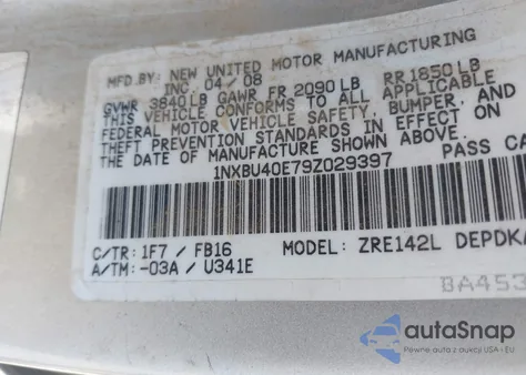 2009 Toyota Corolla Le from USA, damaged, VIN 1NXBU40E79Z029397